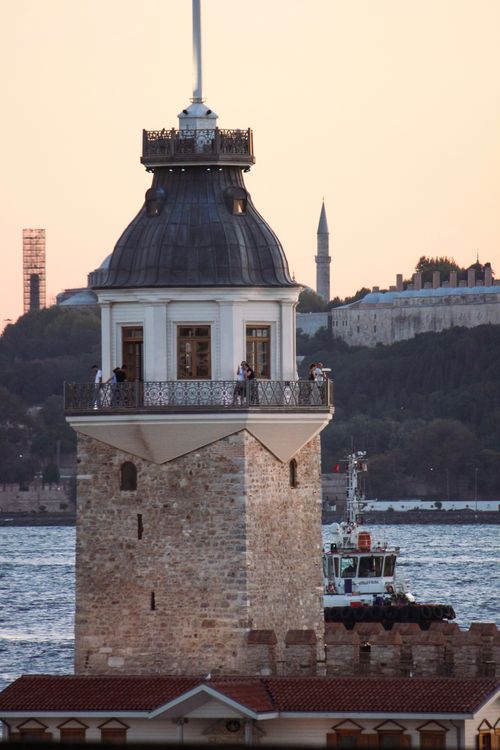 Free Stunning view of the Maiden's Tower during sunset in Istanbul, showcasing the city's historic charm. Stock Photo