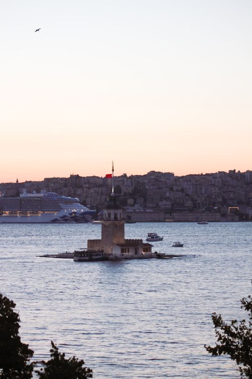 Free Beautiful view of Maiden's Tower with a twilight backdrop in Istanbul, Turkey. Stock Photo