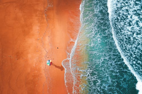 Aerial View of Umbrella on Seashore