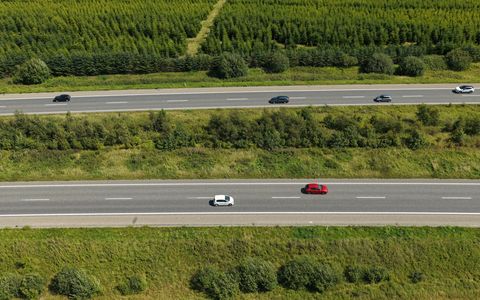 High-angle view of cars traveling on a busy highway