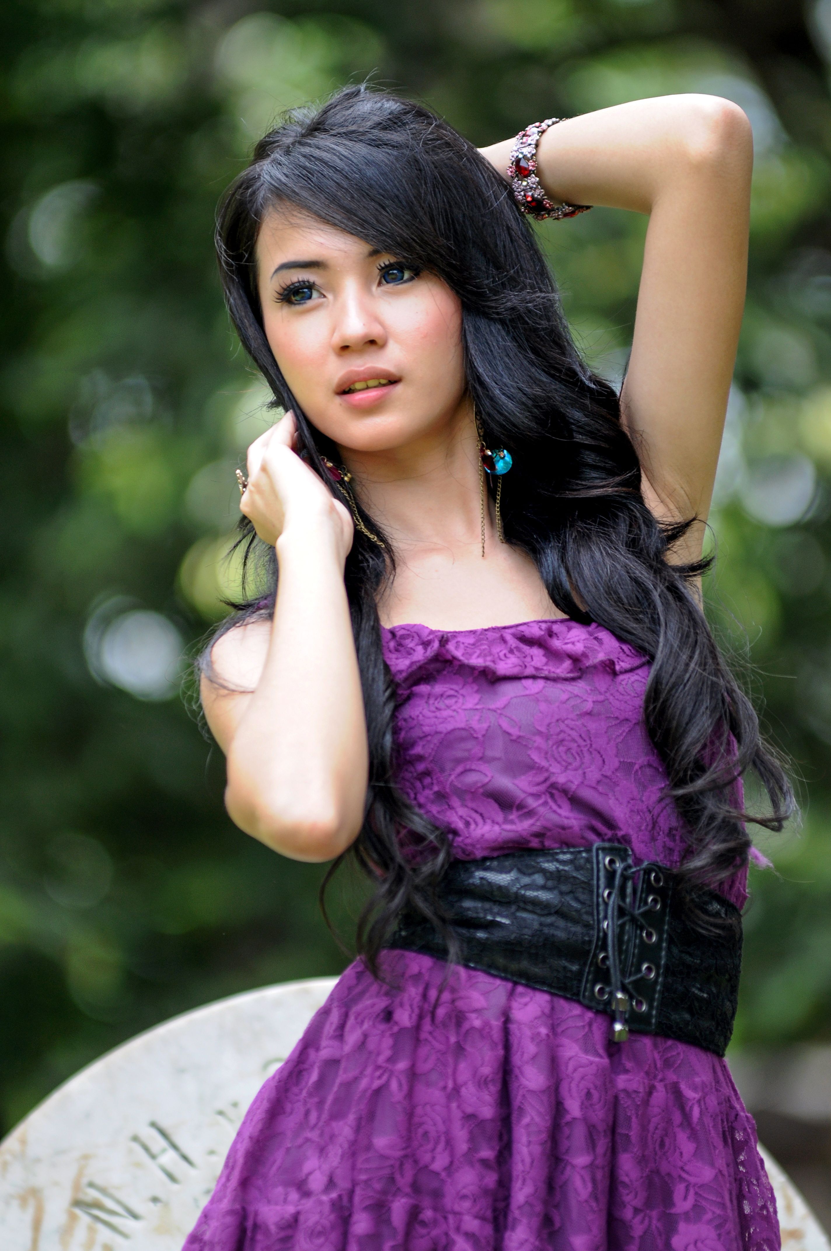 Outdoor Fashion Portrait in Vibrant Purple Dress