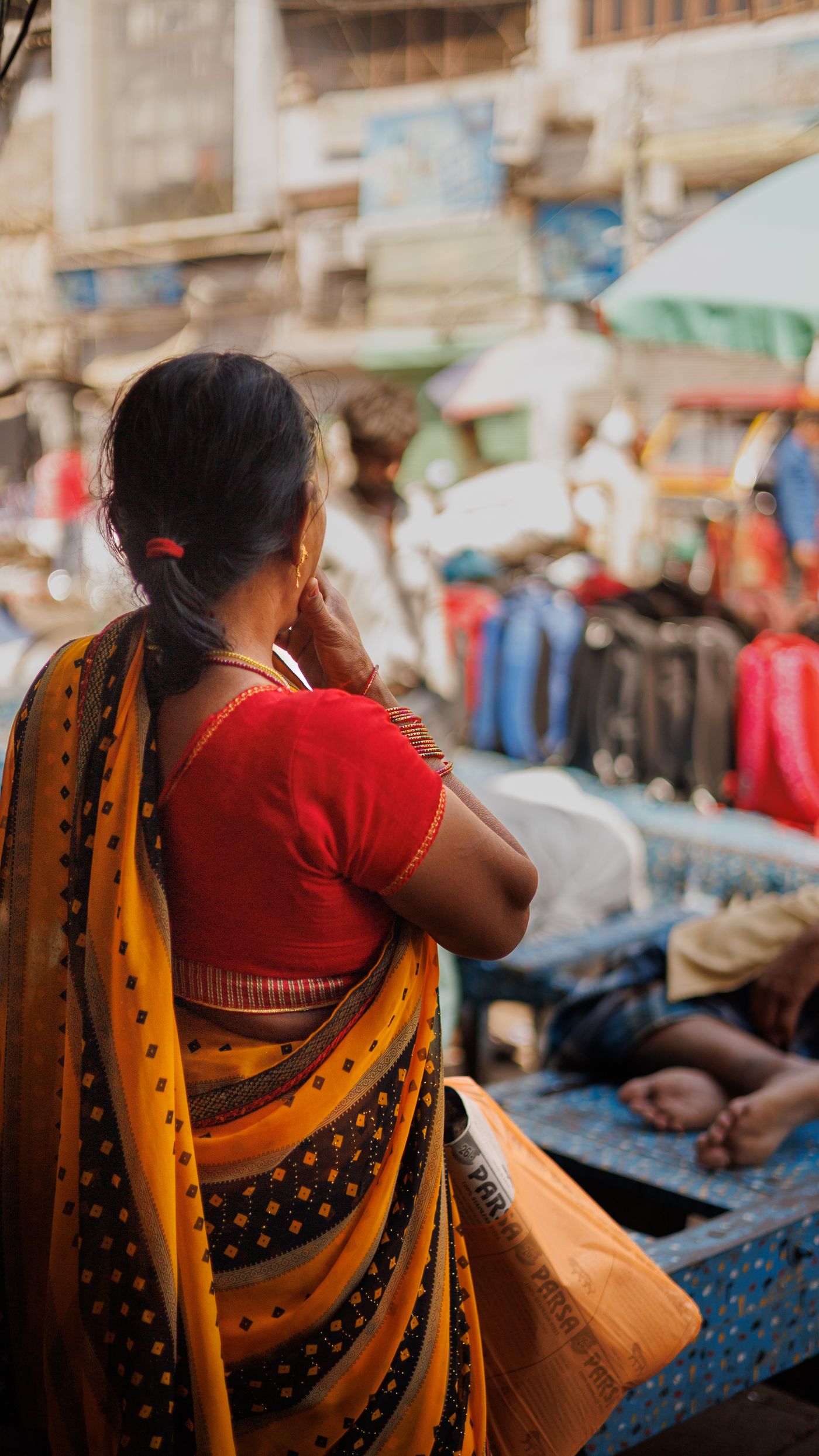 Vibrant Indian street market with local vendors