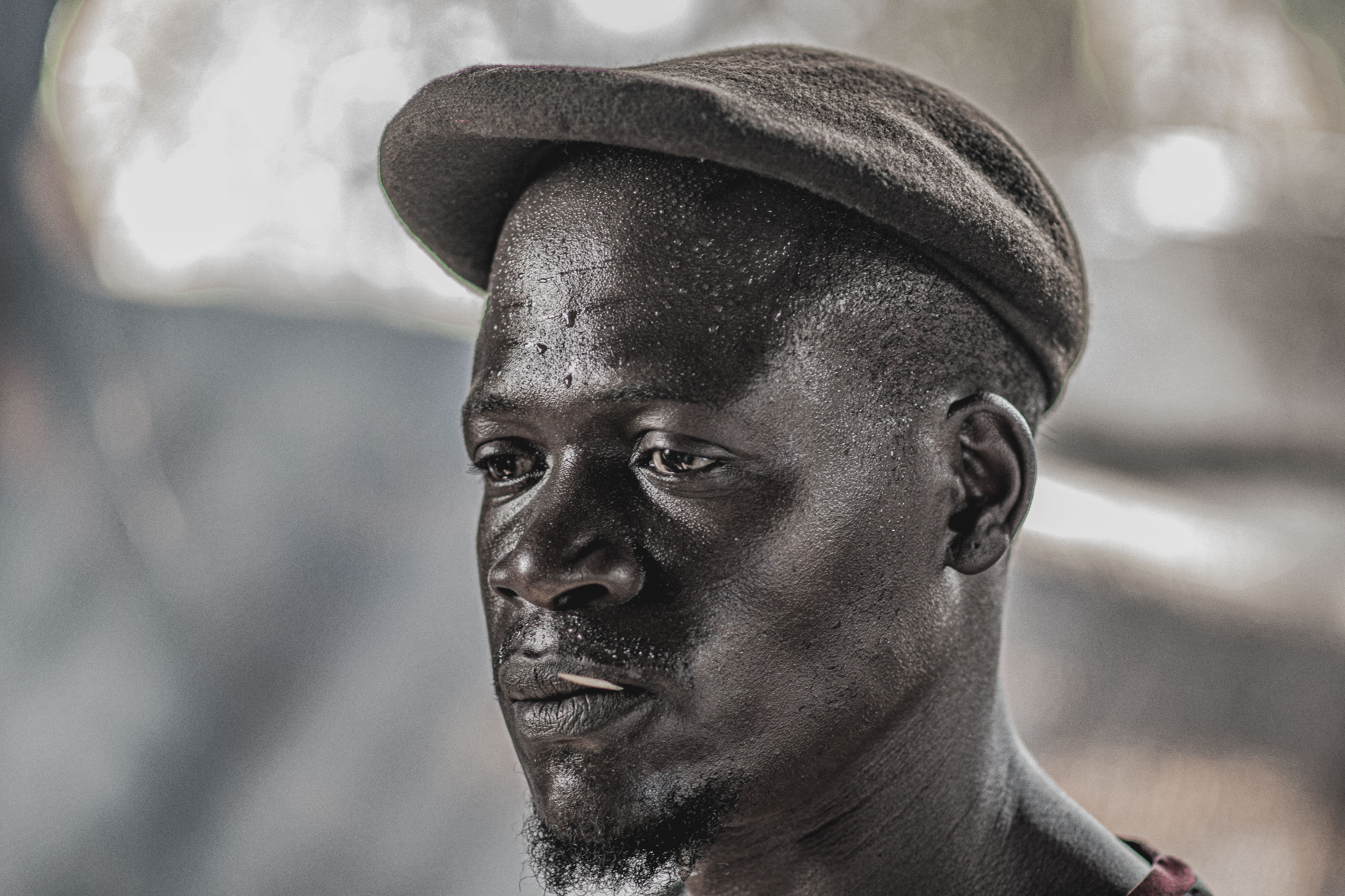 Close-up of an African man in Nairobi, showing determination and character.