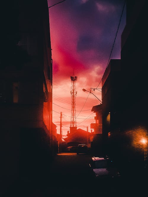 Free stock photo of cell tower, cityscape, dawn