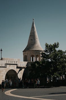 Captivating view of Fisherman's Bastion in Budapest with clear blue skies, perfect for travel inspiration.