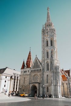 Stunning view of Matthias Church and Fisherman's Bastion on a sunny day in Budapest, Hungary.