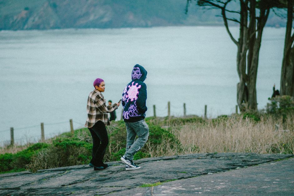 couple hiking in a forest