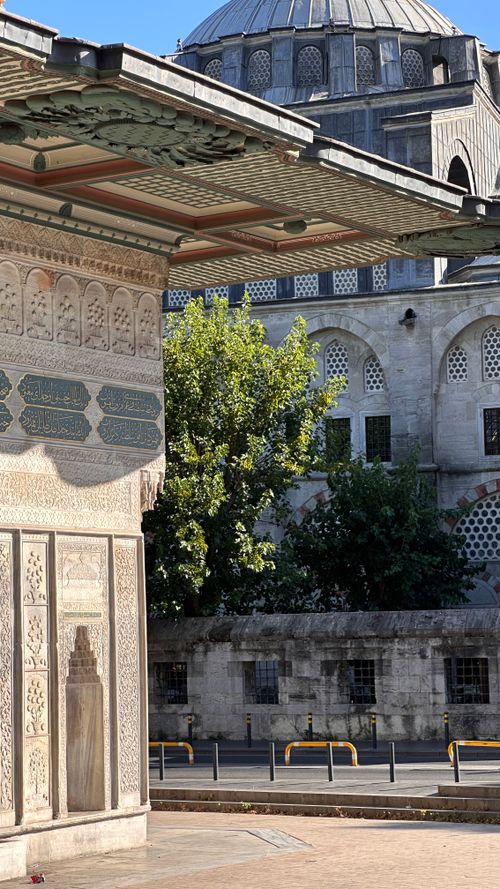 Free Intricate stone carvings and dome of an Ottoman-era mosque in Istanbul. Stock Photo
