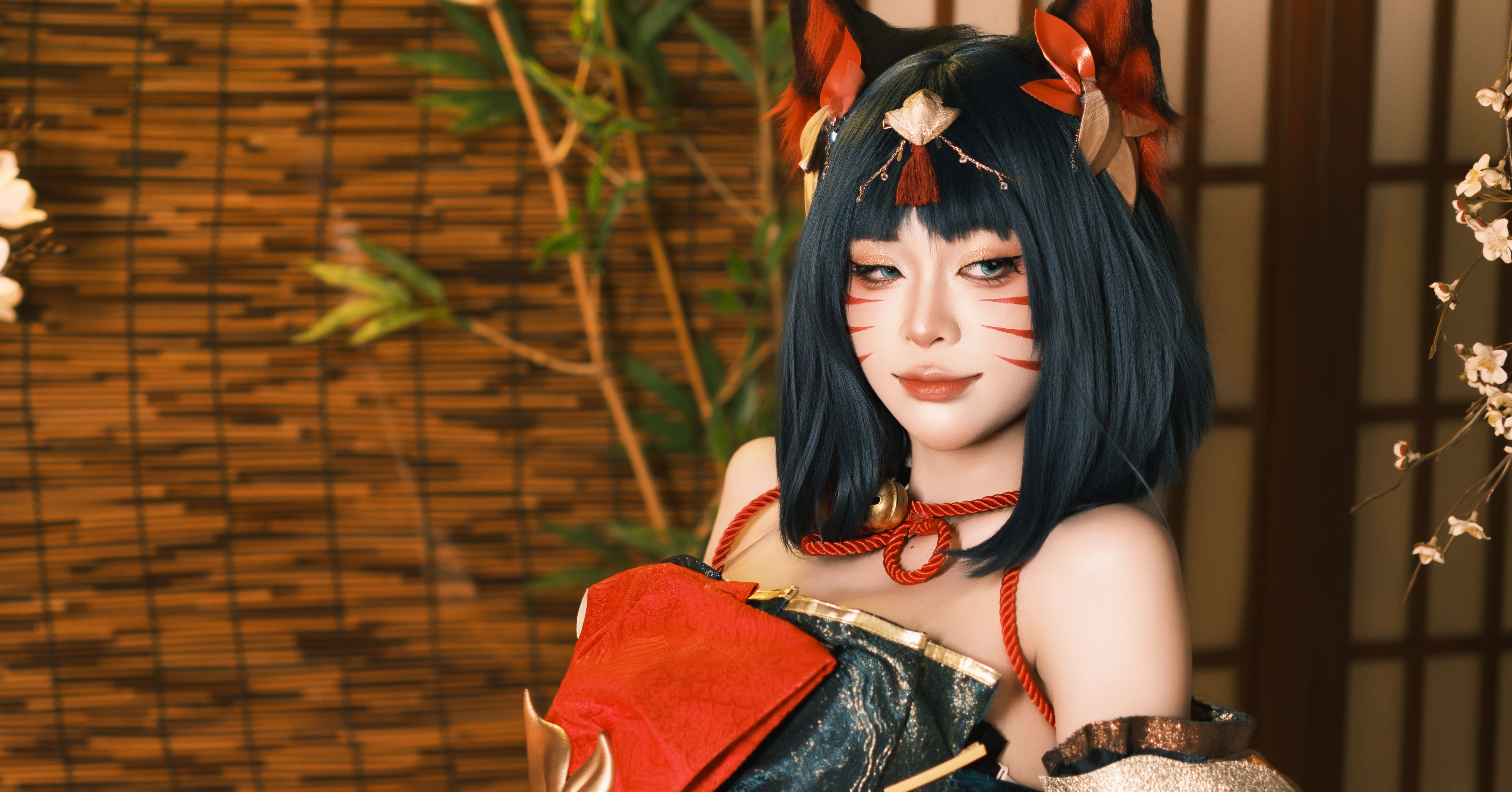 Artistic Portrait of Woman in Kimono with Fox Ears