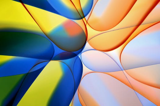Vivid abstract geometric art with colorful curves and shapes. Perfect for creative and artistic themes.