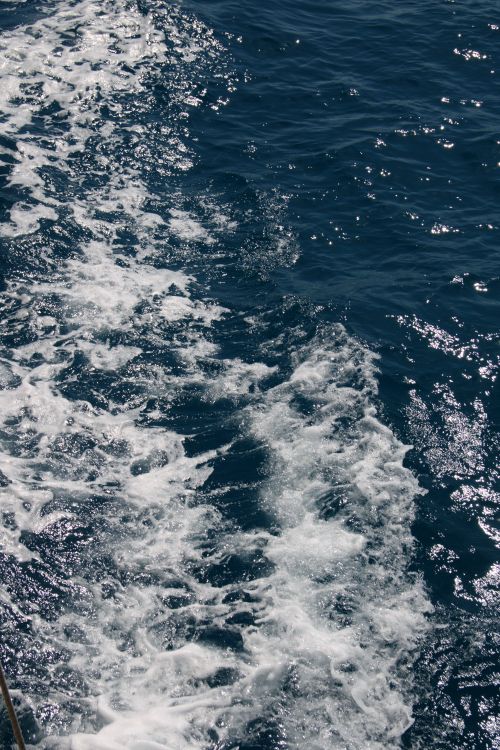 Free Dynamic ocean waves creating white foam on a deep blue sea surface. Stock Photo