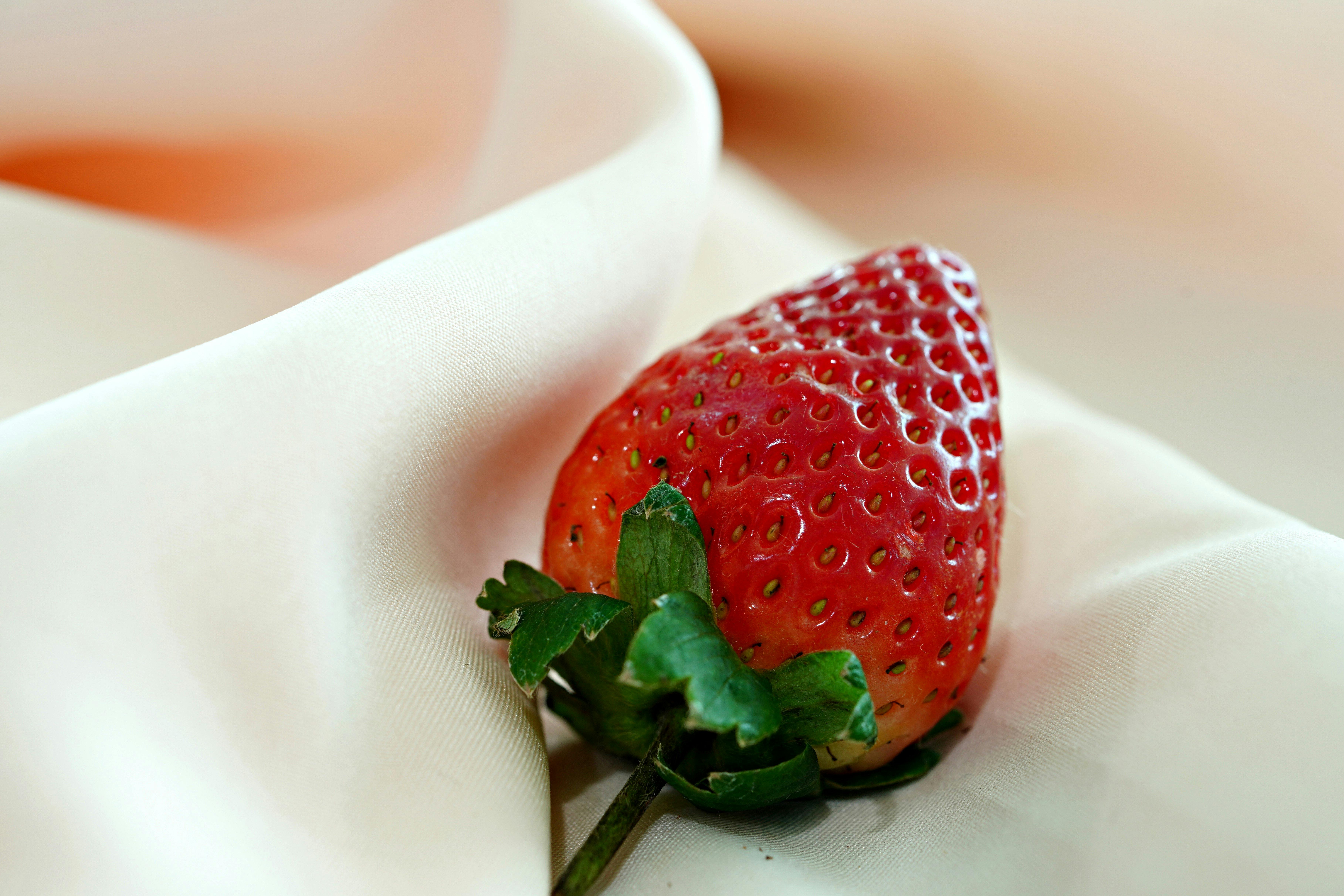 Close-up of Fresh Strawberry on Satin