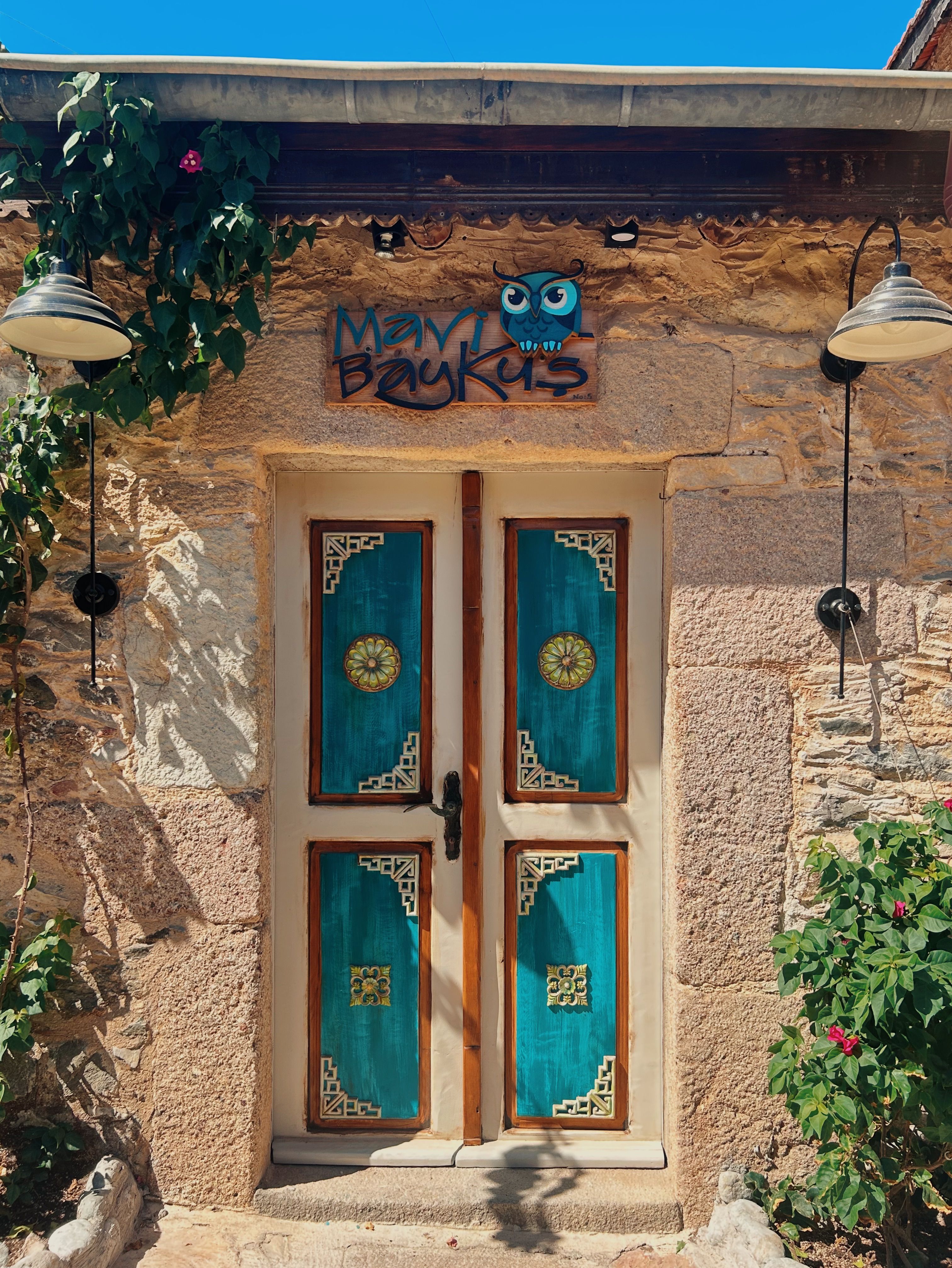 Beautifully crafted antique door at Mavi Baykuş, a gem in Muğla, Türkiye.