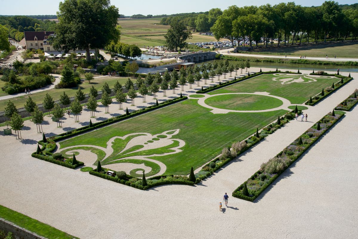 Formal French box-hedge parterres seen from above