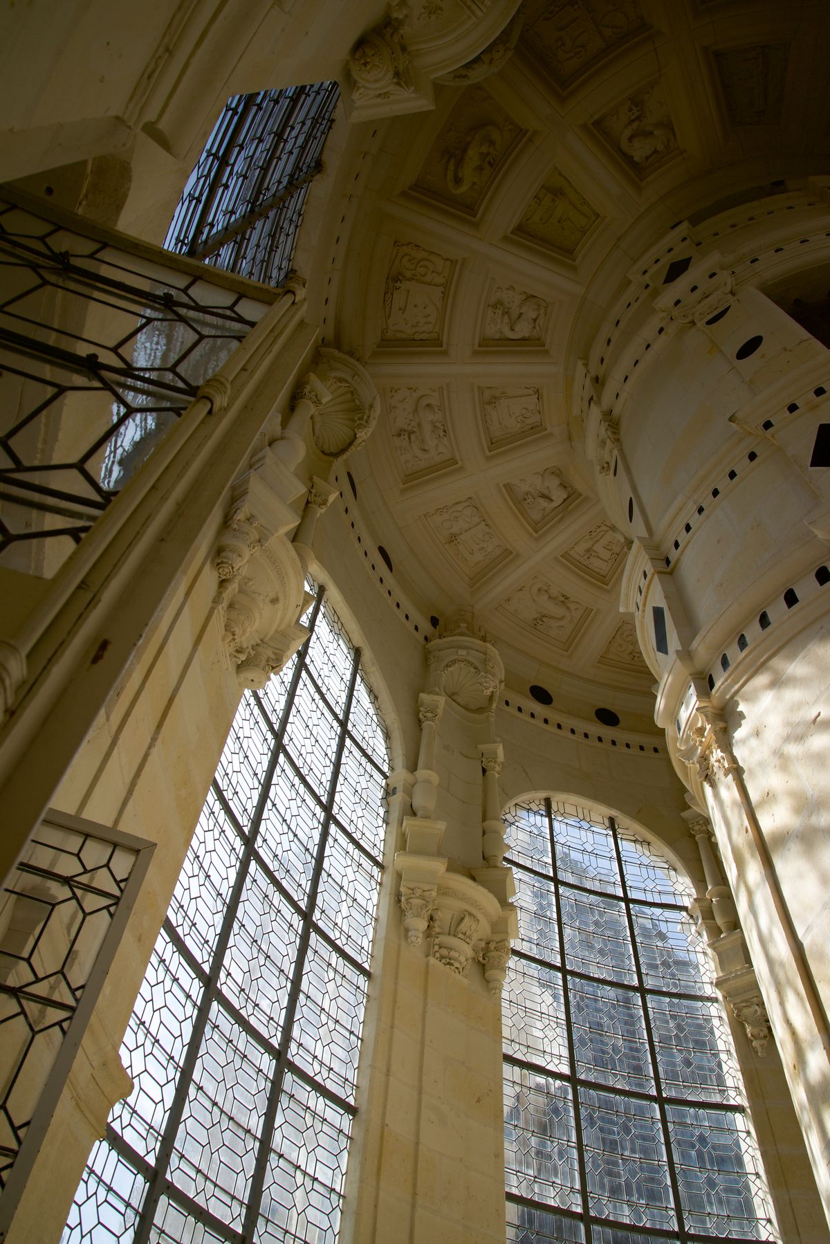 The carved coffered ceiling of Chambord's lantern tower