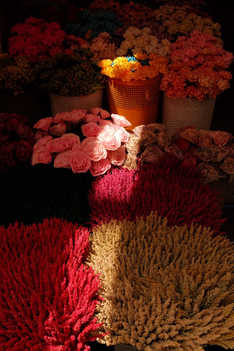 Vibrant and artistic flowers displayed in Sta Cruz, Manila, showcasing rich textures and colors.