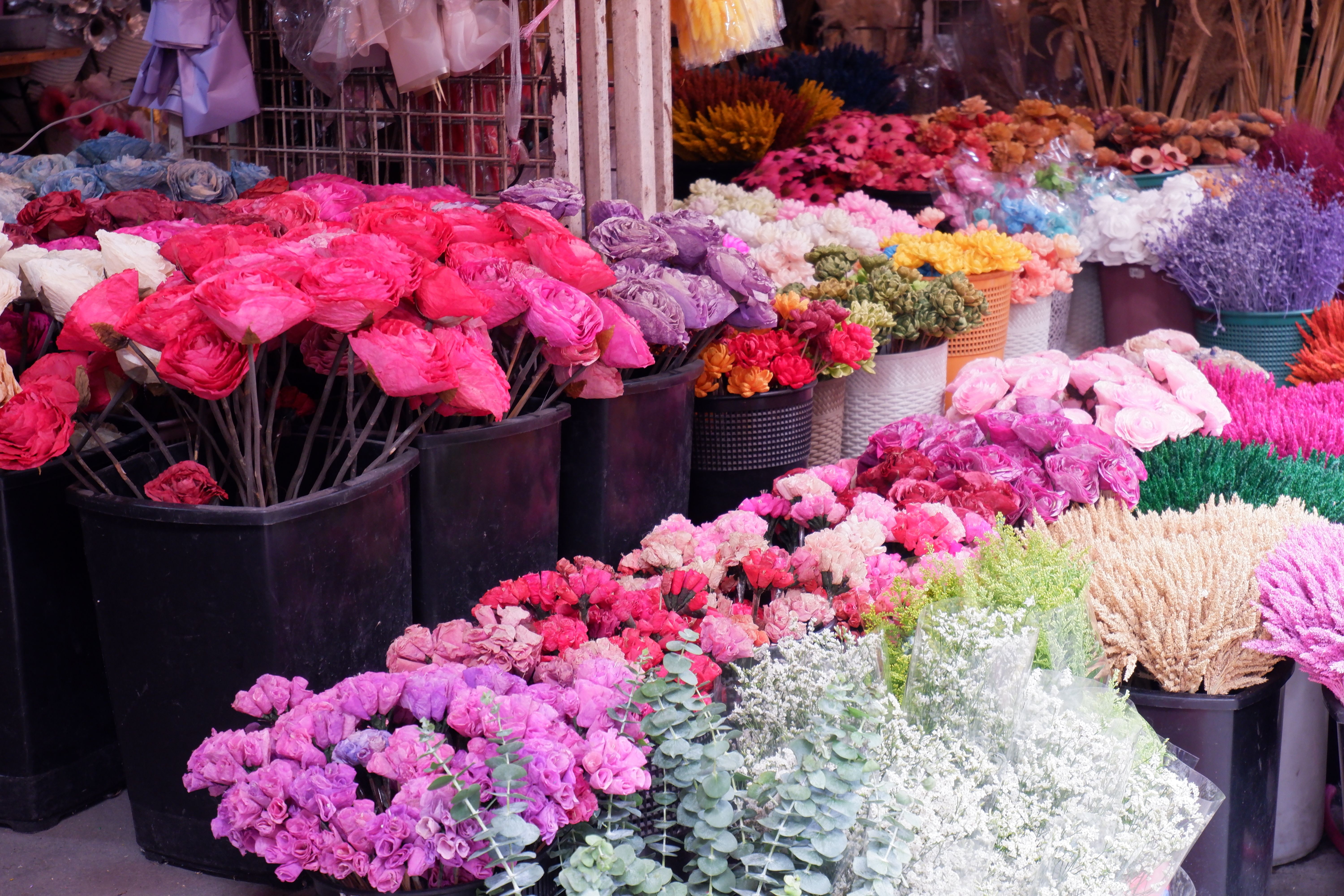 Colorful Array of Flowers at an Outdoor Market · Free Stock Photo