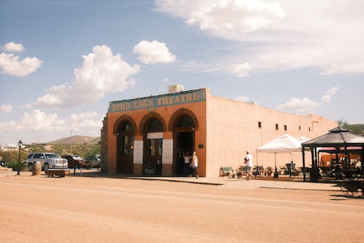 Exterior of Bird Cage Theatre in Tombstone, Arizona, capturing its Wild West charm.