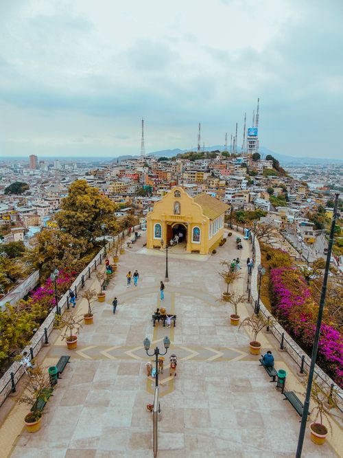 Free Aerial view of Santa Ana Hill in Guayaquil, featuring Cerro Santa Ana and vibrant cityscape. Stock Photo