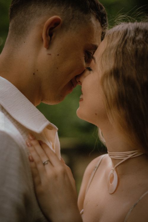 Free Intimate moment of a couple face to face, exuding warmth and love. Stock Photo