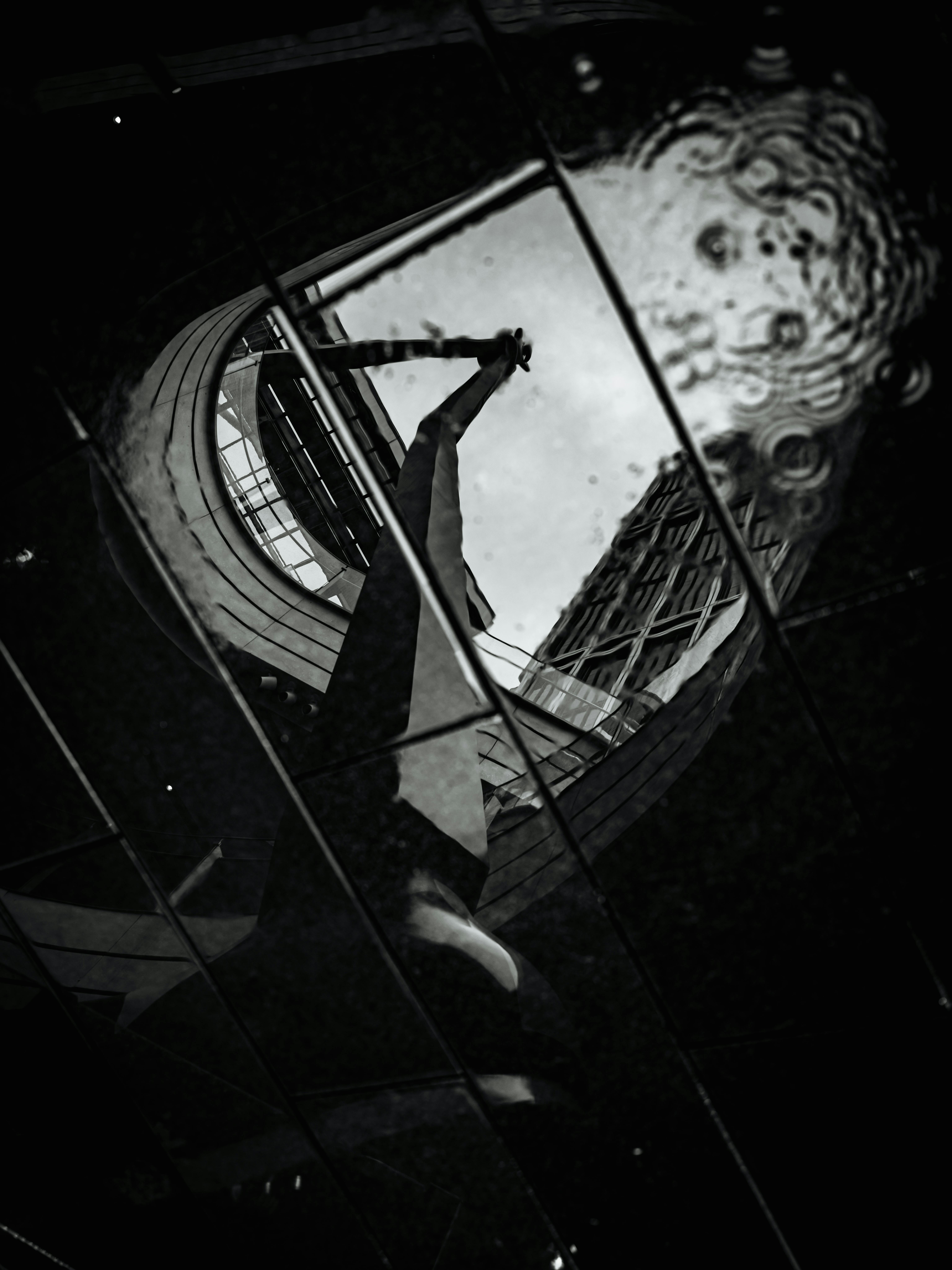 Free A unique black and white reflection of Shanghai skyscrapers in a puddle. Stock Photo