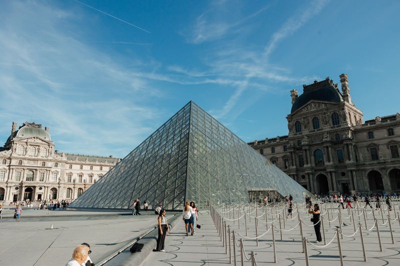 Louvre glass pyramid and palace courtyard, Paris