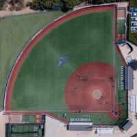 Aerial view of a baseball field with green turf — photo by Mazin Omron on Pexels