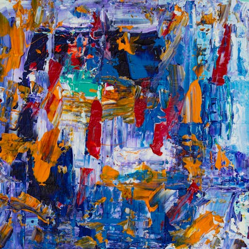 Pintura Abstrata Em Azul, Amarelo E Vermelho