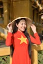 Woman in Traditional Vietnamese Dress Outdoors