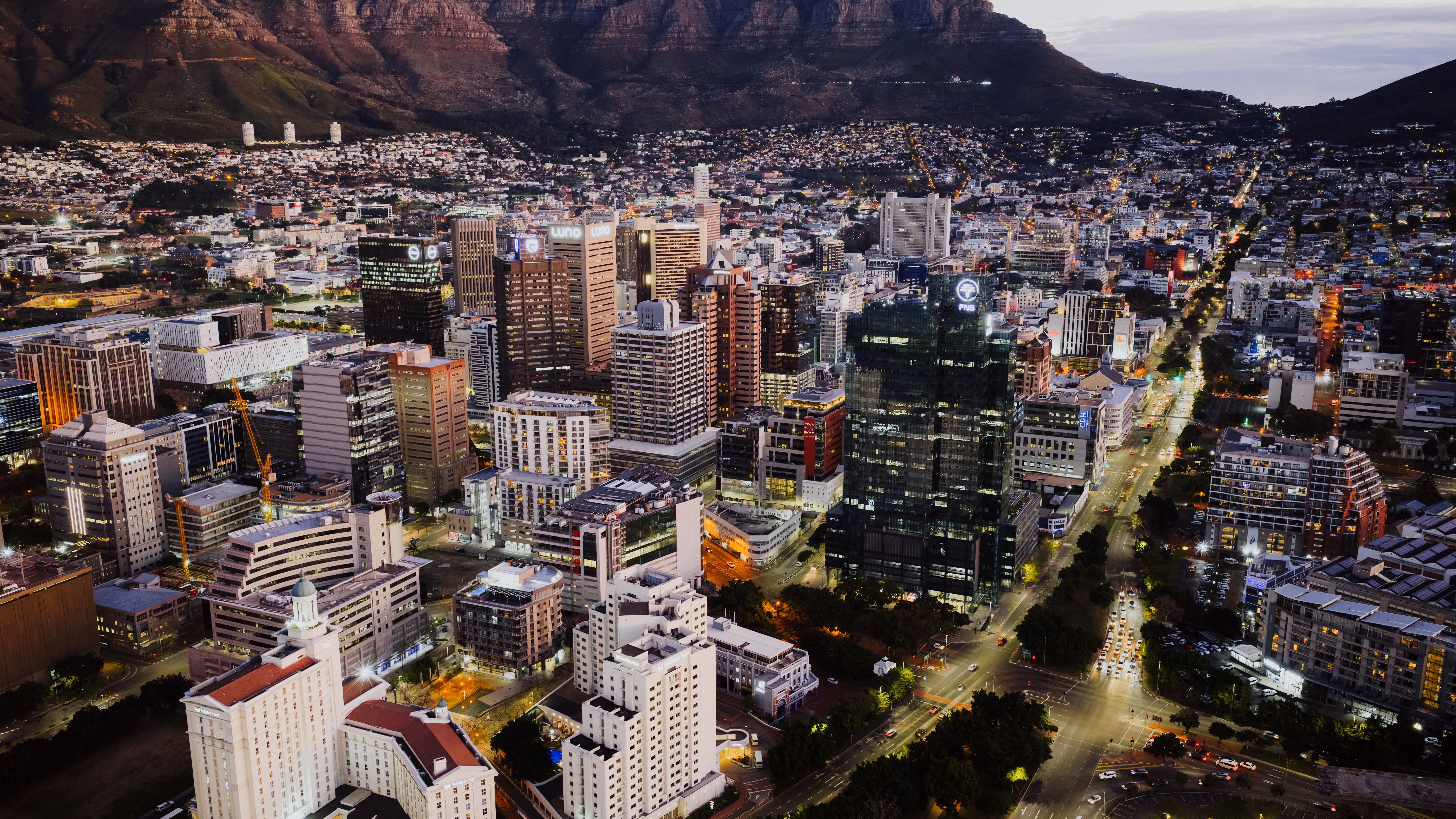 Aerial View of Cape Town at Night with Table Mountain · Free Stock Photo