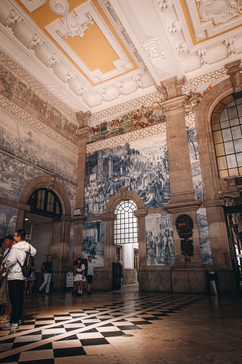 Free Beautiful azulejos adorn the walls of São Bento Railway Station, Porto. Stock Photo