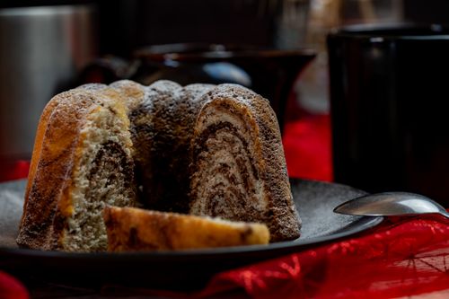 Free Close-up of a homemade marble bundt cake, perfect for festive desserts and sweet moments. Stock Photo