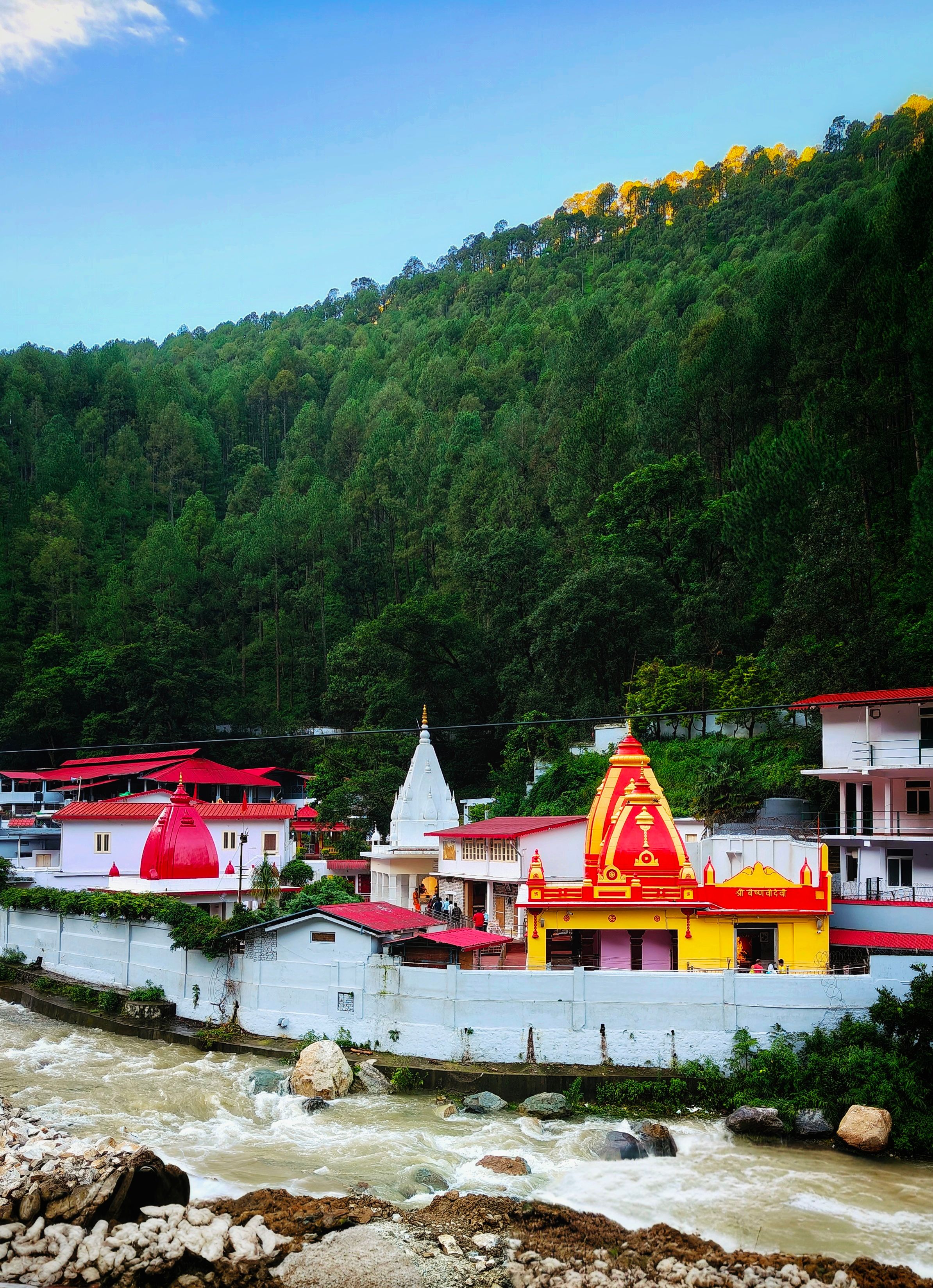 Hill temples beside a Himalayan river, Uttarakhand