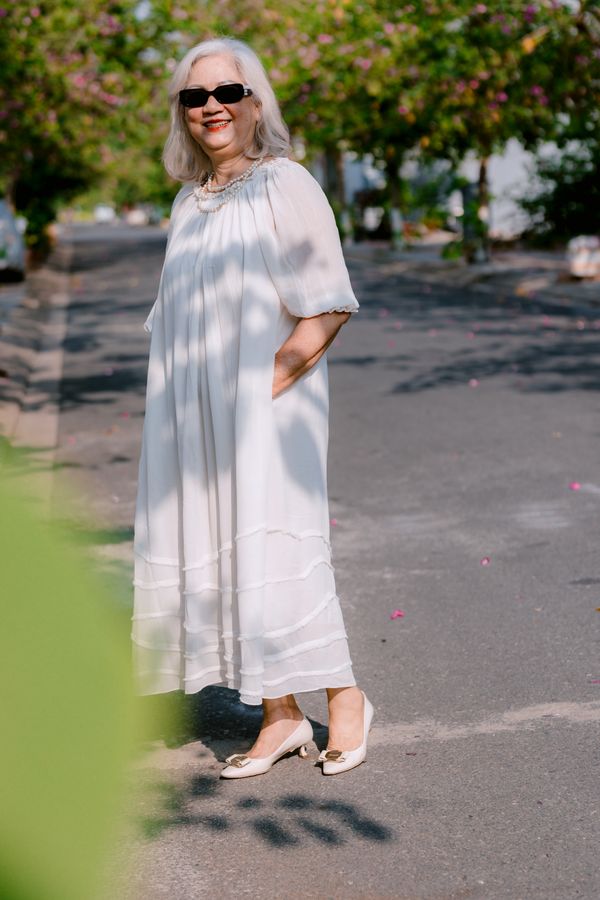 White embroidered midi dress, classic summer elegance