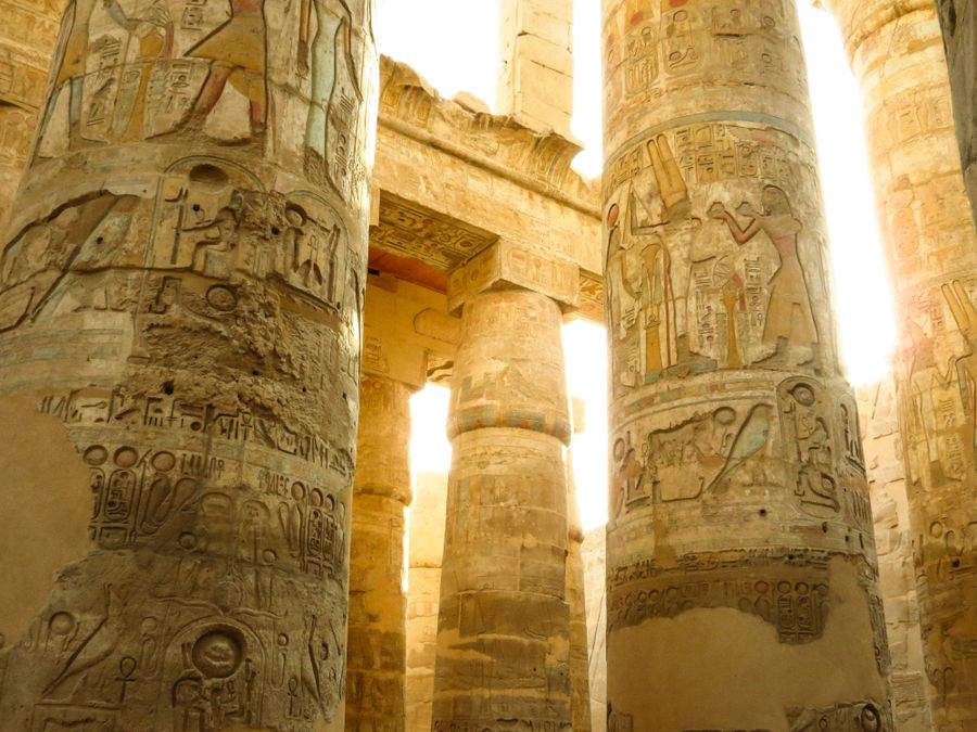 Illuminated columns of Luxor Temple at night