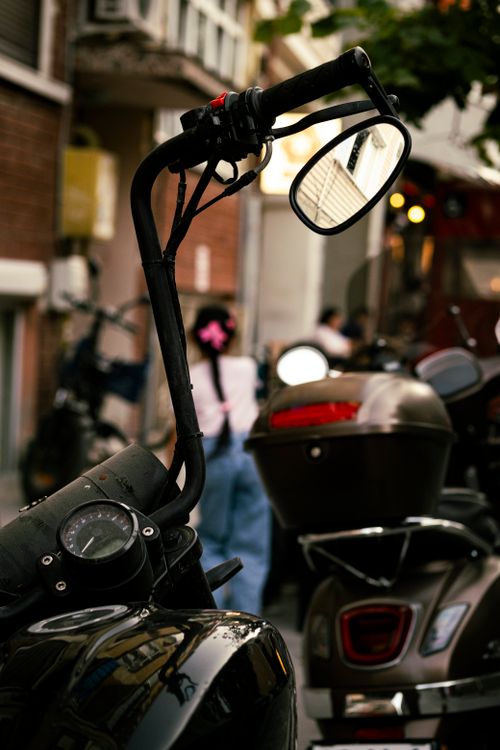 Free Motorcycles lined up in Eskişehir, Türkiye, capturing urban life and style. Stock Photo