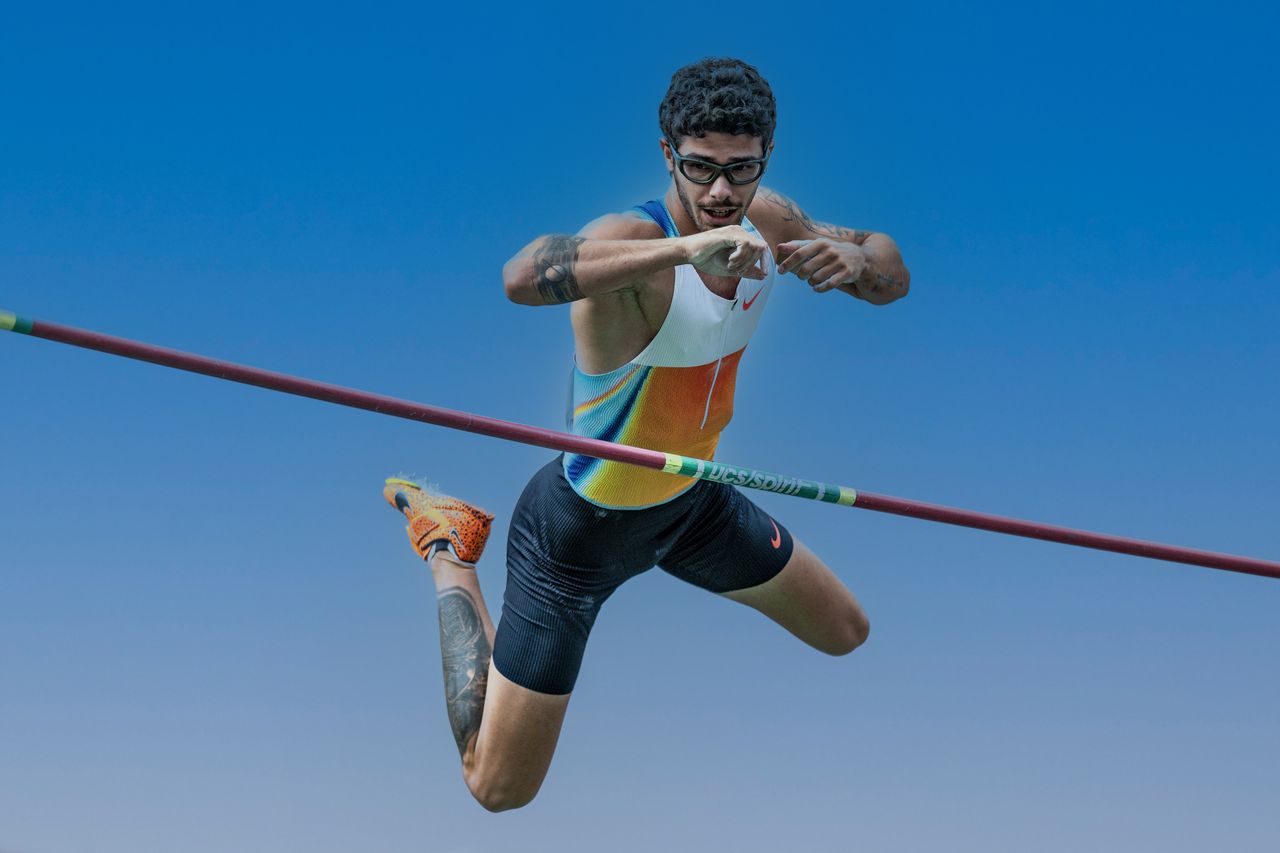 athlete performing a pole vault jump showcasing skill and athleticism