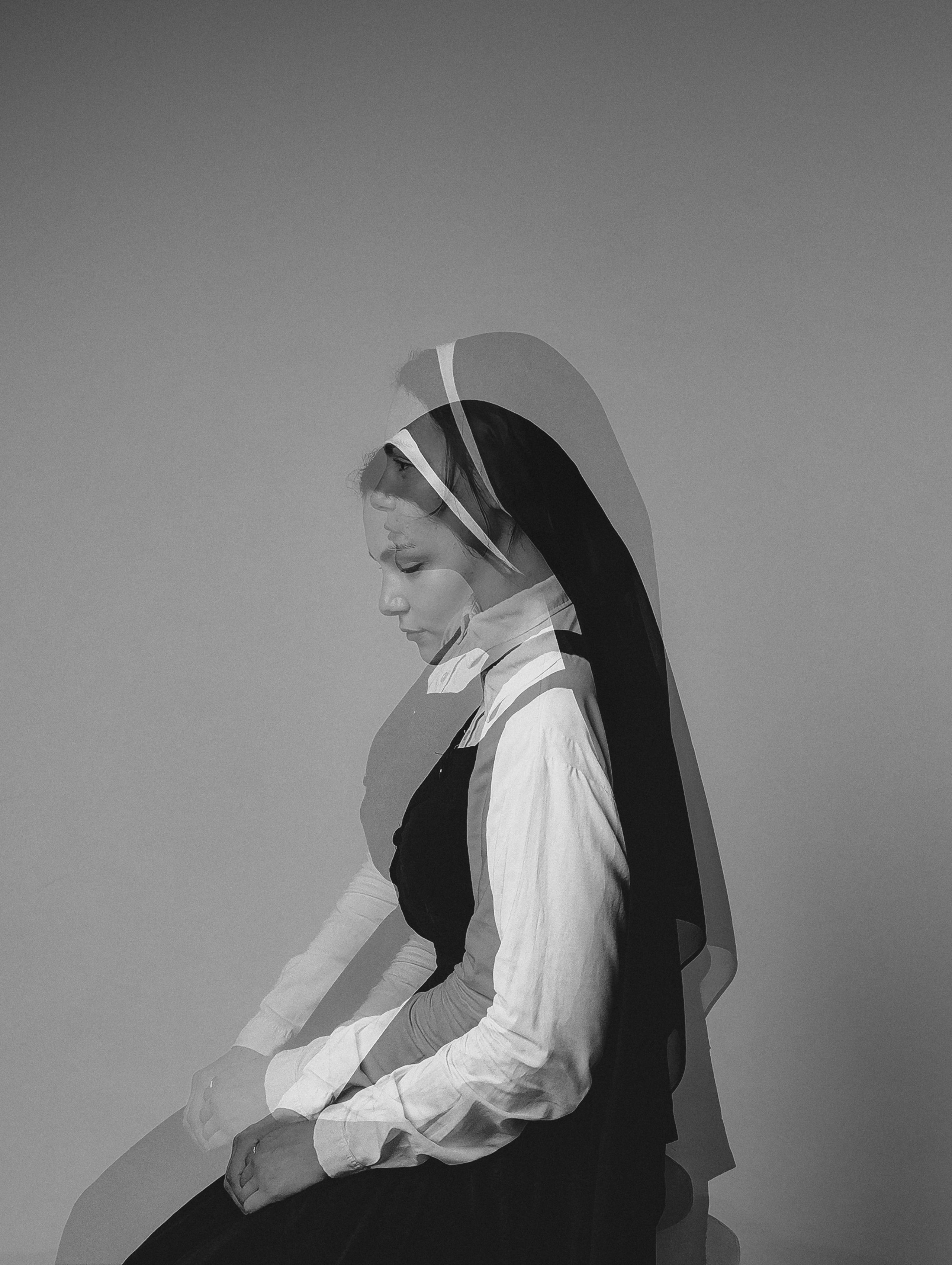 Black and White Double Exposure of Woman in Veil · Free Stock Photo