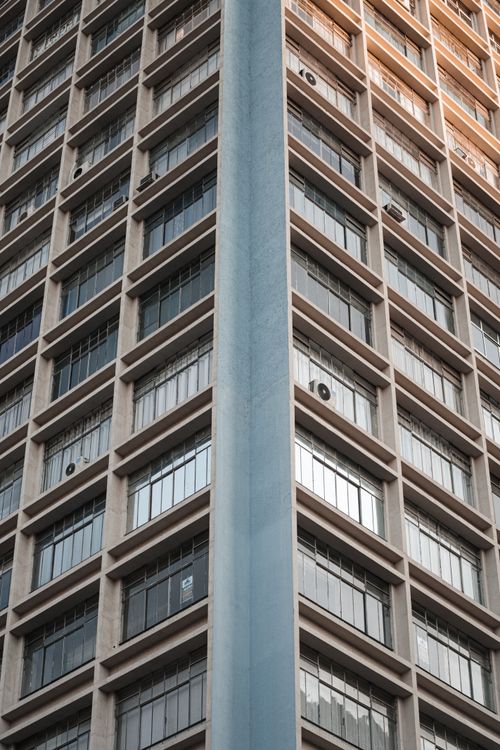 Free Close-up view of a modern high-rise building facade in Curitiba, Brazil. Stock Photo