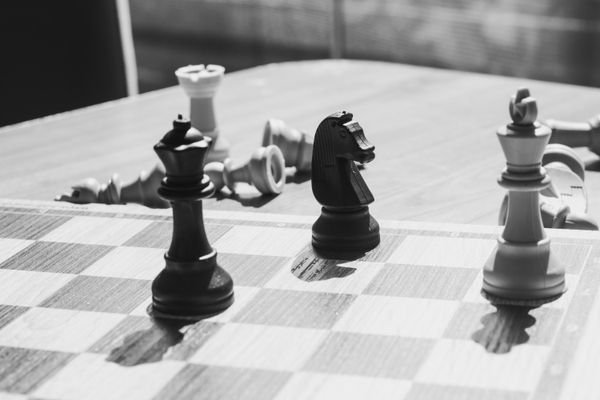 Black and White Photo of Chess Pieces Lined up on Board · Free Stock Photo