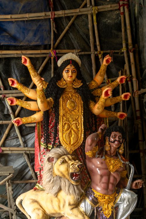 Free Clay idols of Goddess Durga being prepared for the annual Durga Puja festival in Kolkata. Stock Photo