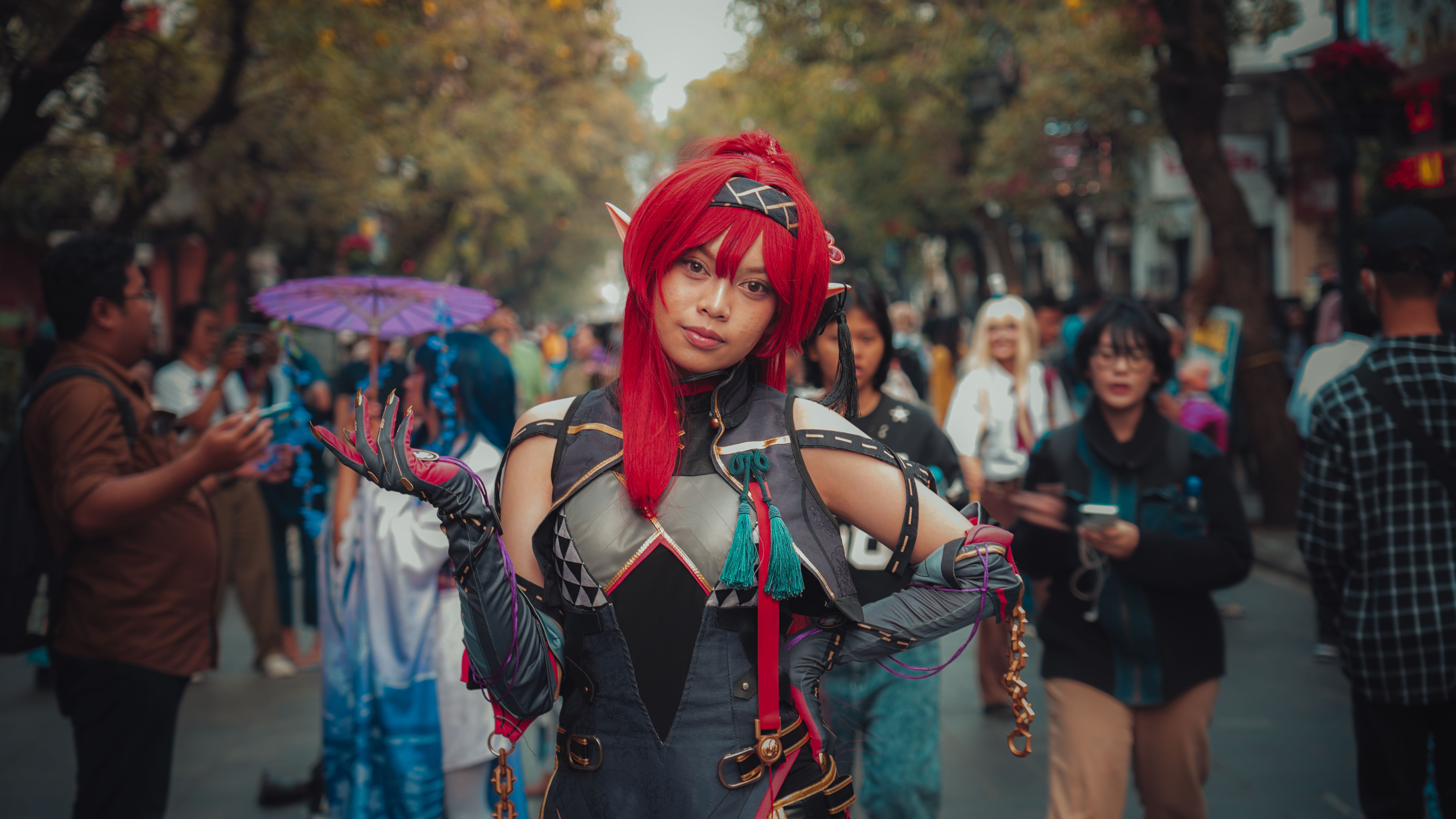 Vibrant Cosplay Character in Street Festival