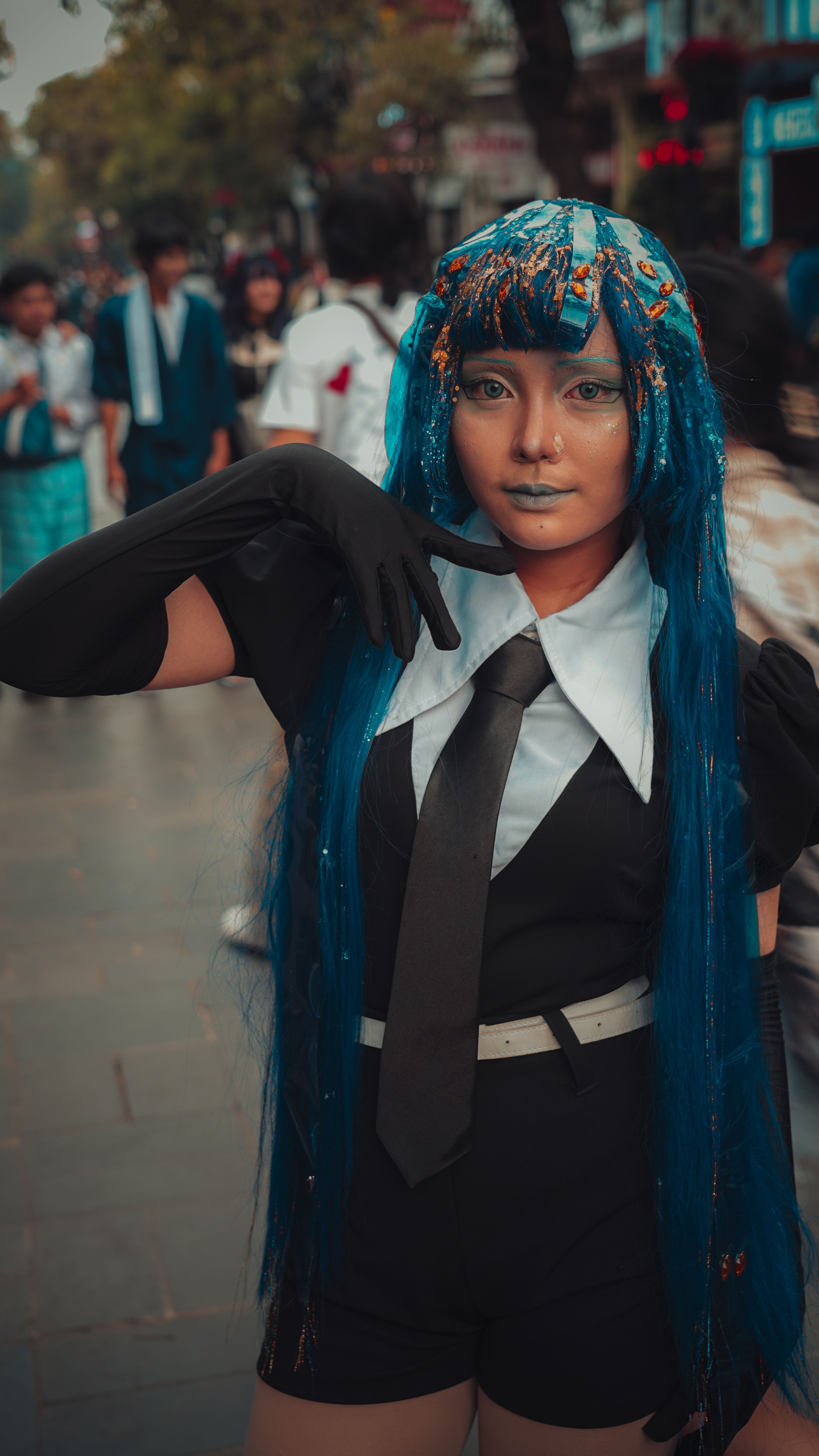 Colorful Cosplay Performer with Blue Hair