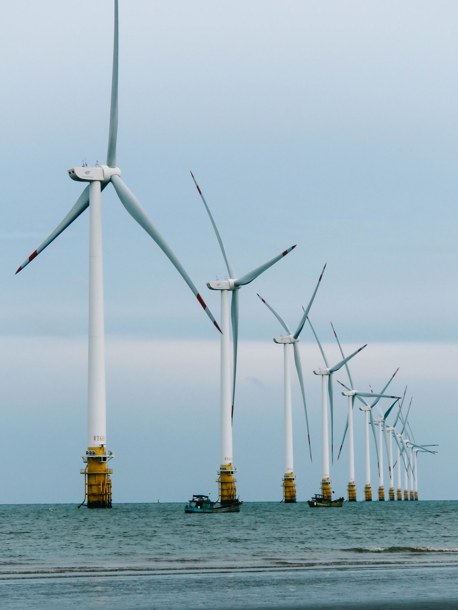 Row of offshore wind turbines