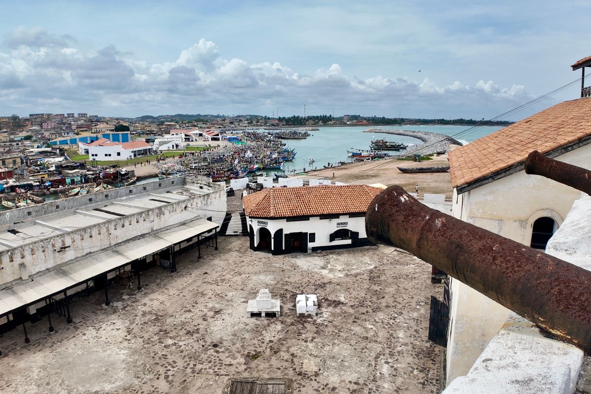 Aerial view of the Cape Coast coastline in Ghana