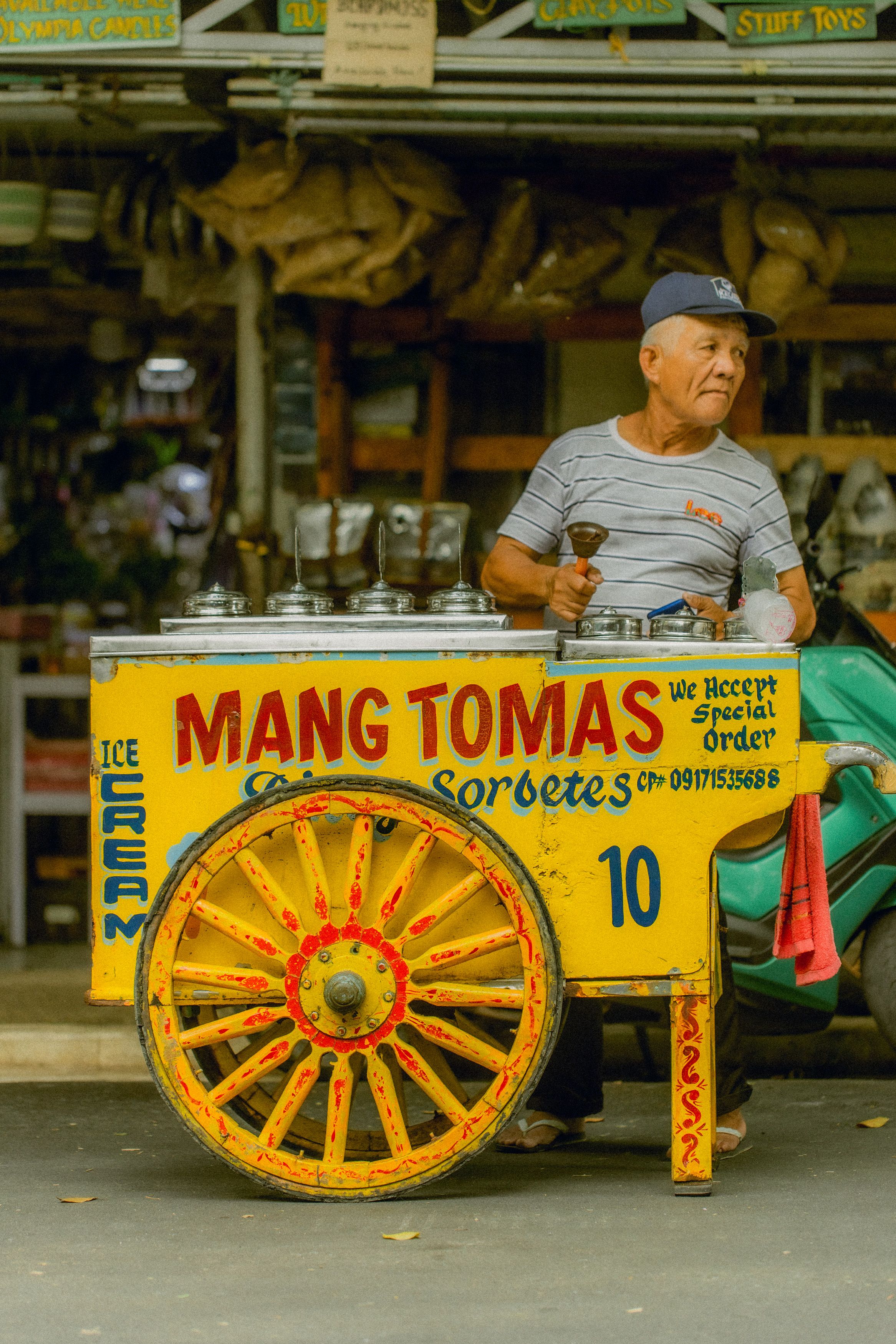 Ice cream cart and mobile dating app concept