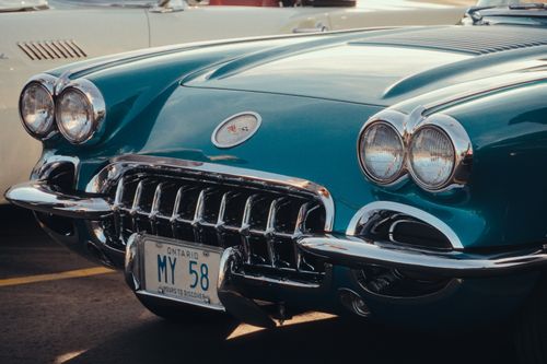 Free A striking aqua blue 1958 classic car photographed outdoors in Toronto, showcasing its vintage allure. Stock Photo