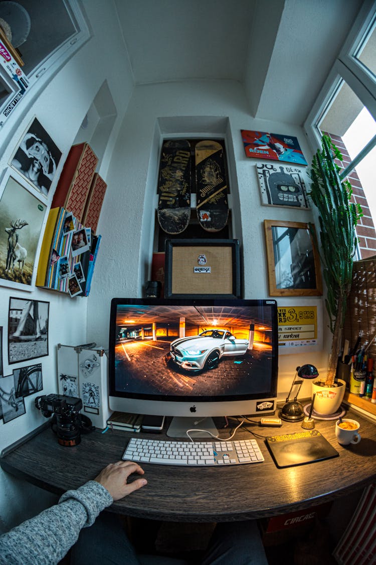 Fisheye Photo Of Turned-on Silver Imac