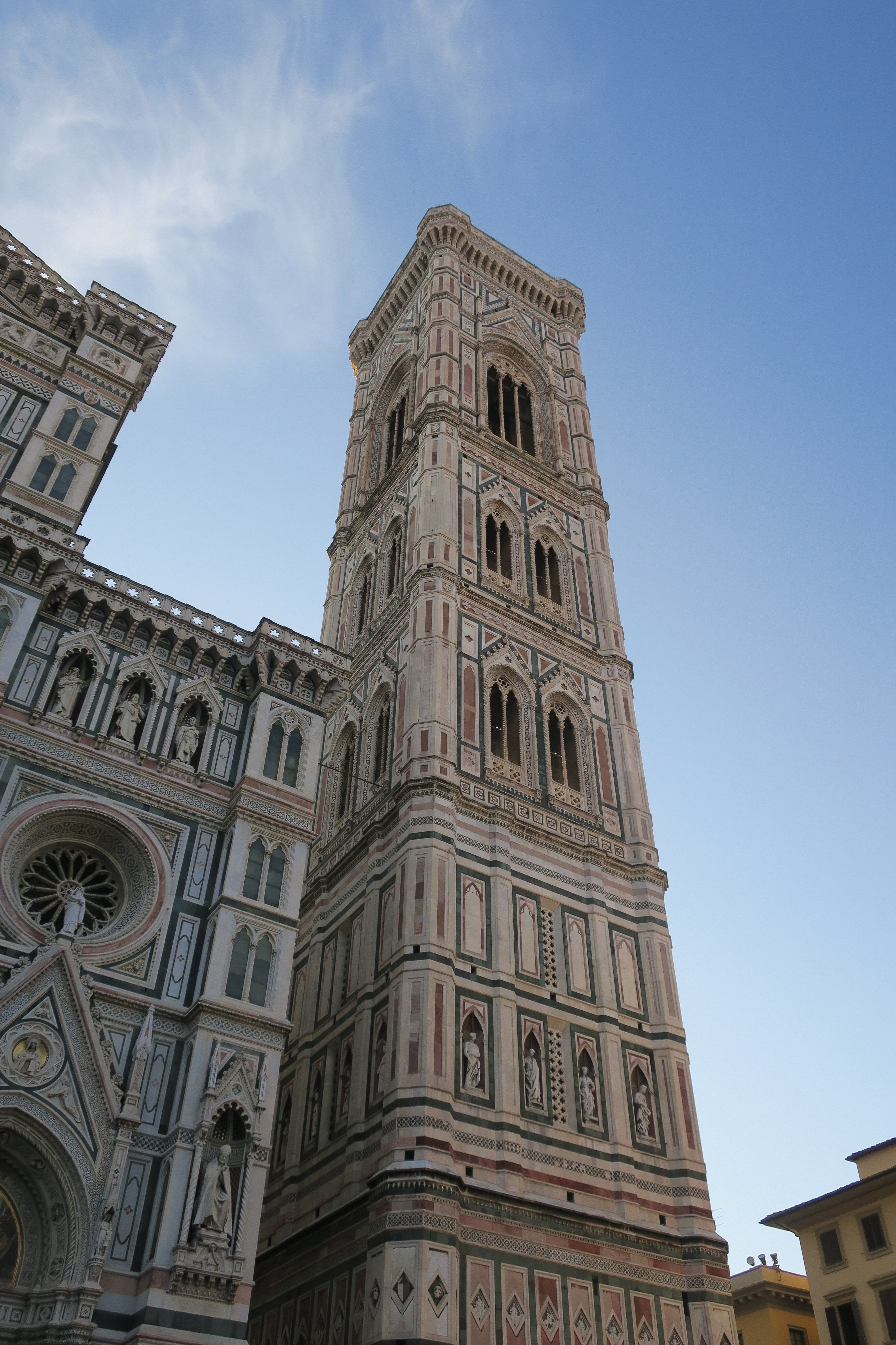 Capture of Giotto's Campanile at Florence Cathedral against a clear sky.