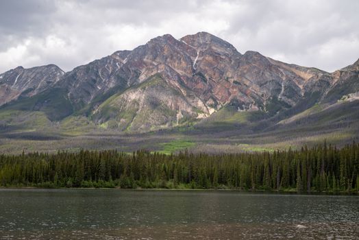 Beautiful view of Pyramid Mountain and the surrounding landscape in Jasper National Park, Canada.
